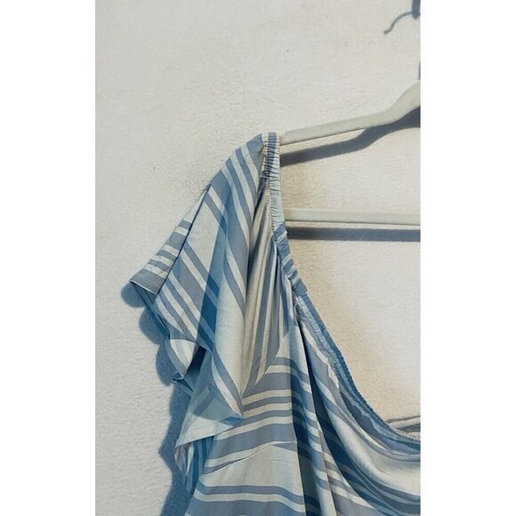 Torrid Top Womens 5X Blue White Striped Crop Off The Shoulder Beachy Boho - Picture 2 of 8
